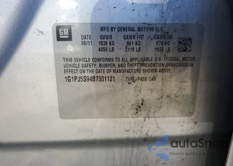 2011 Chevrolet Cruze Eco из США, поврежденный, VIN 1G1PJ5S94B7301121